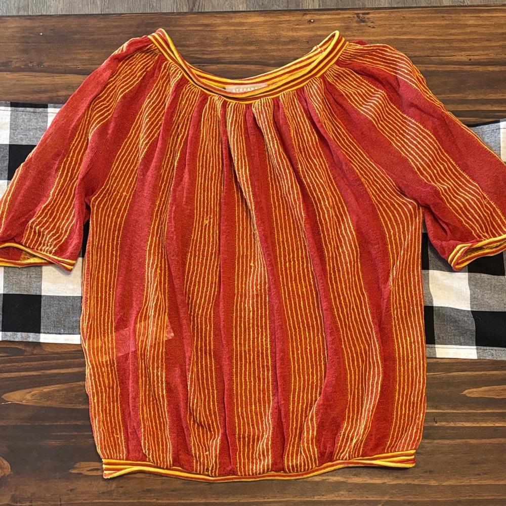 Stefanel Italian Yarn Striped Red and Yellow Top small